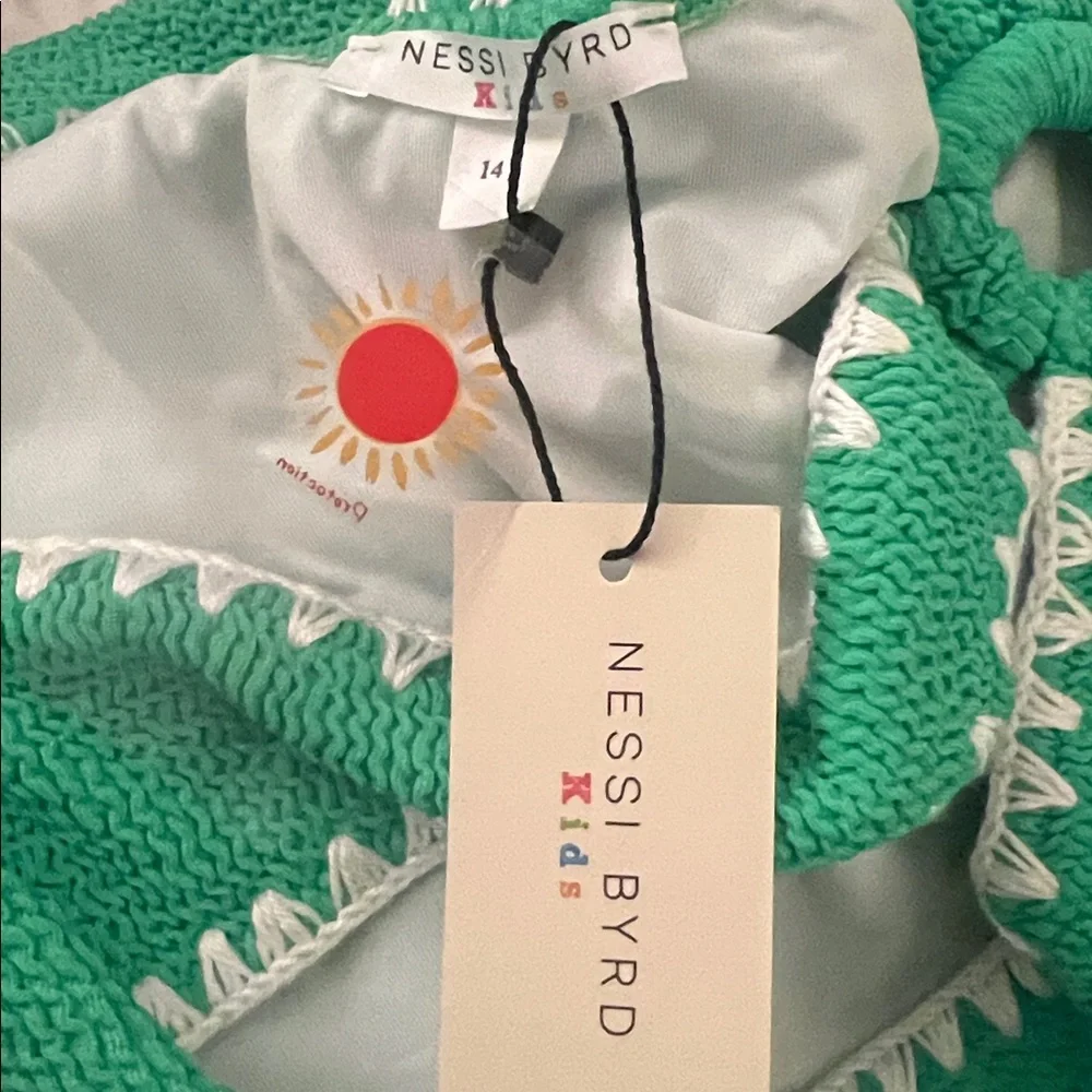 Nessi Byrd Kids Katty Bright Green Textured Cut Out One Piece Bathing Suit Sz 14
